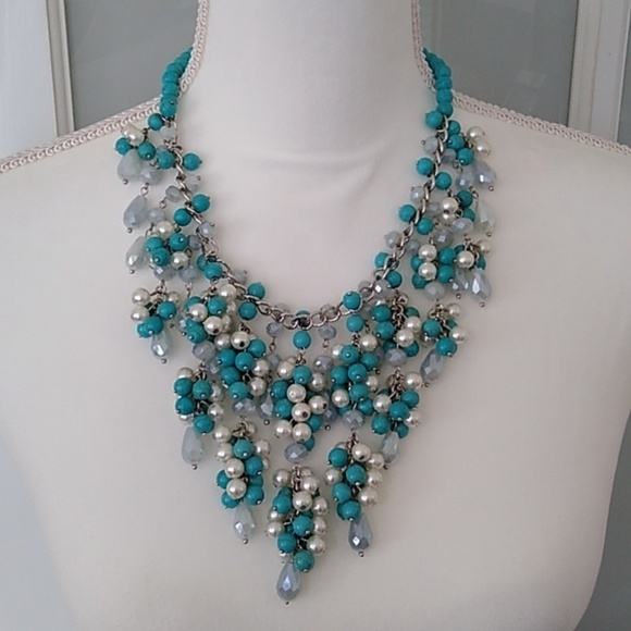 Natasha Couture Jewelry - NEW Natasha Statement Necklace with Faux Turquoise Pearls and Faceted Lucite